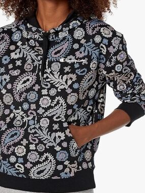 Champion Black Hoodie with Pastel Paisley Knit Size M